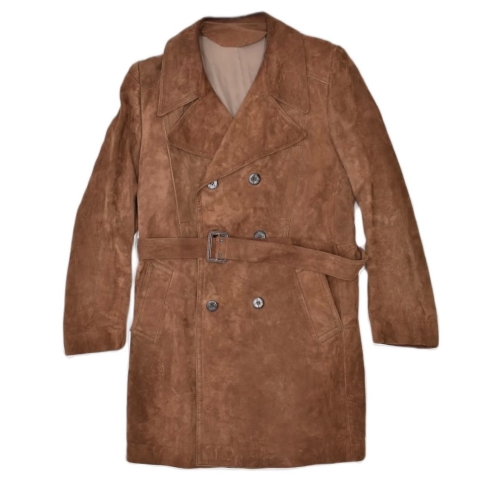 SALE ! Gorgeous Vntg Whiskey Nubuck Leather Trench